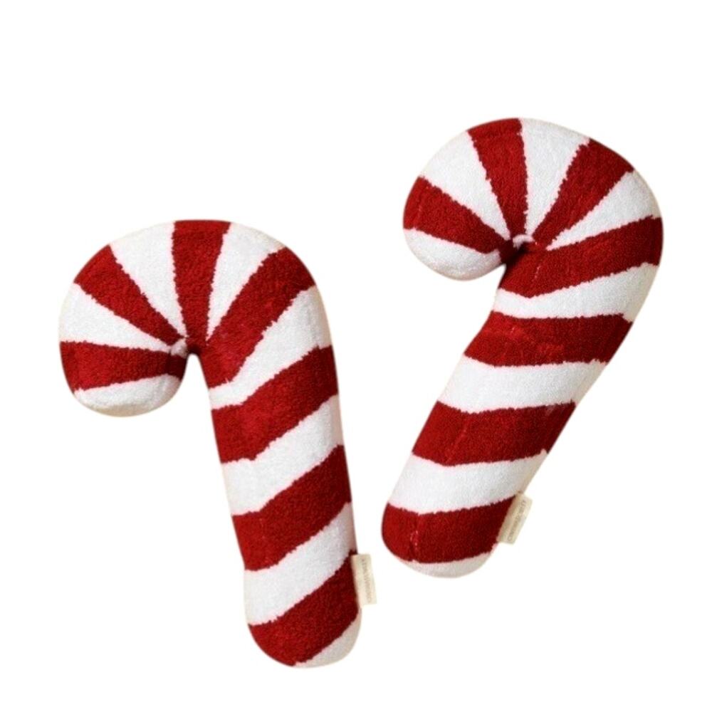 Christmas Candy Cane Pillow PAIR 16in Cynthia Rowley Red & White Striped New